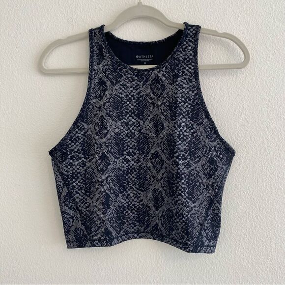 Athleta Shanti Viper Reflective Midi Crop Tank Black Snake Print Size Medium - Picture 5 of 13